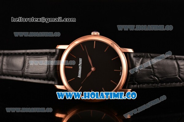 Audemars Piguet Jules Audemars Miyota 9015 Automatic Rose Gold Case with Black Dial and Stick Markers - Click Image to Close